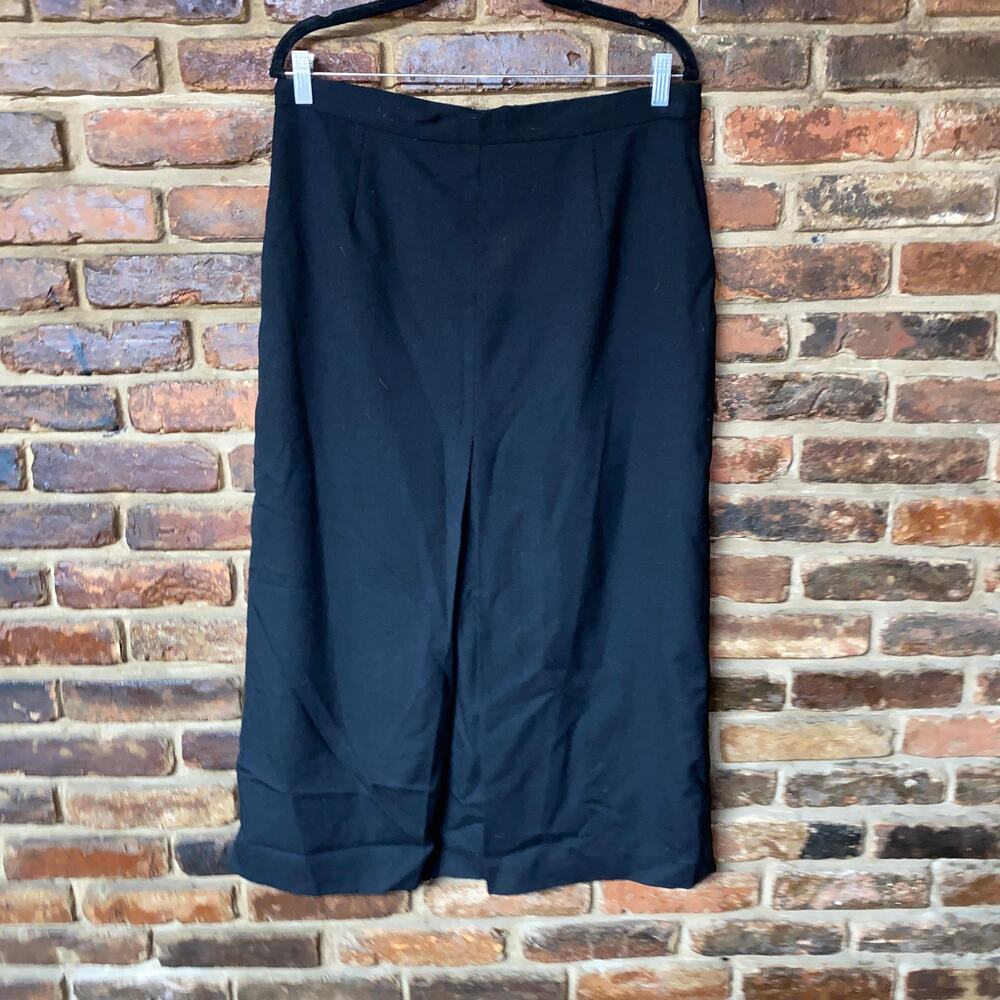 Parisian Vintage Fine Worsted Wool Black Pleated Midi Skirt Women's Size 14